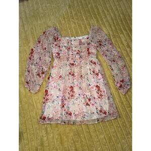 Girls, Crystal, Doll Dress, Floral, Long Sheer Sleeves Midi Size Small 8